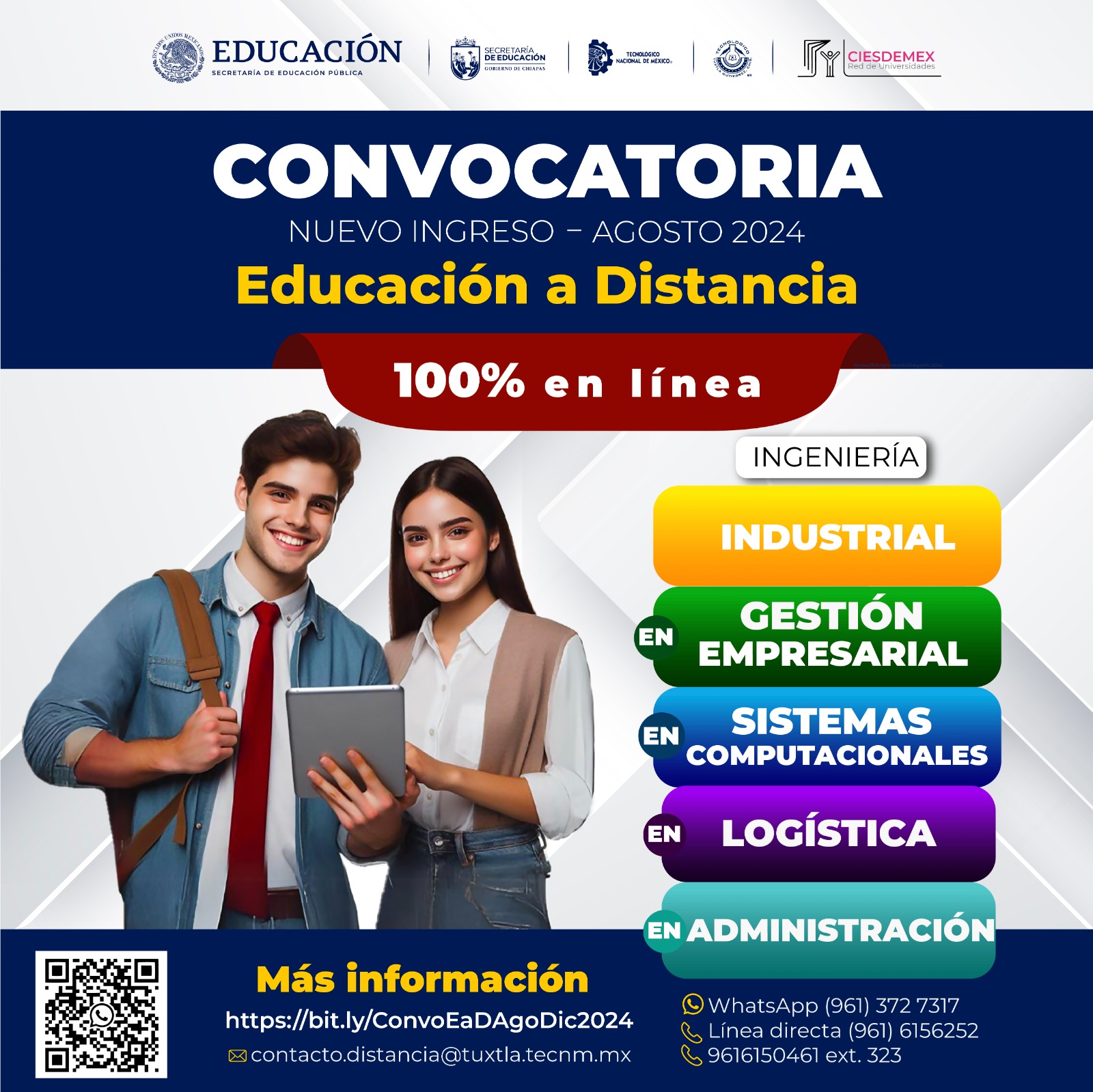 Convocatoria Educación Superior Tecnológica, Modalidad a Distancia, TECNM, Campus Tuxtla Gutiérrez